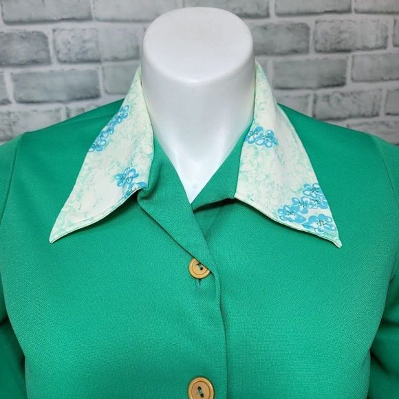 Vintage 70s Sears Fashions Womens L/XL Green Polyester Pant Leisure Suit 2pc Set - Picture 3 of 12
